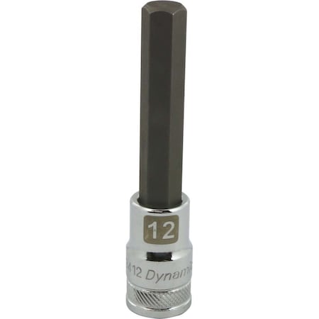 Dynamic Tools 1/2" Drive Metric Hex Head, 12mm Long Bit, Chrome Finish Socket D013412